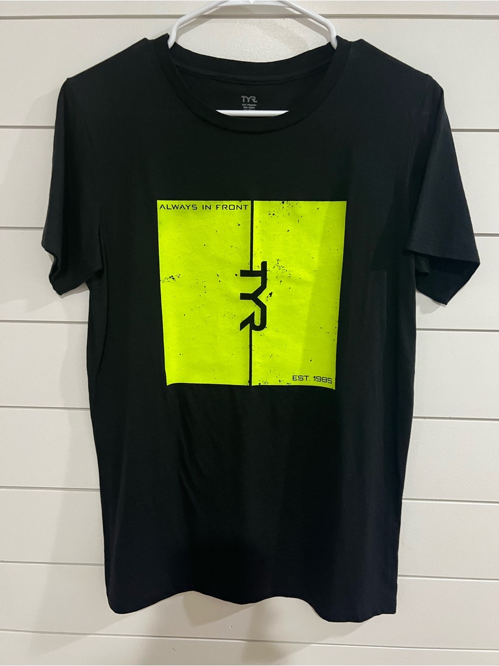 TYR Black Short Sleeve Tee with High-Visibility Yellow Graphic
